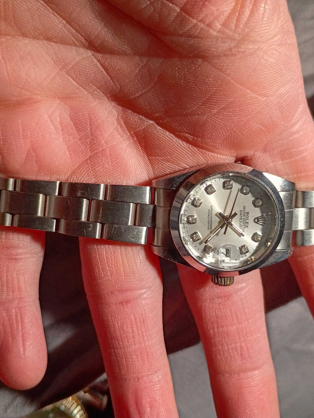 Rolex Stainless Steel Diamond Dial Ladies Watch - Silver